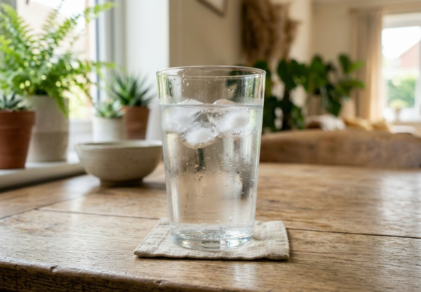 Glas med vand: Billedet er lavet med kunstig intelligens.